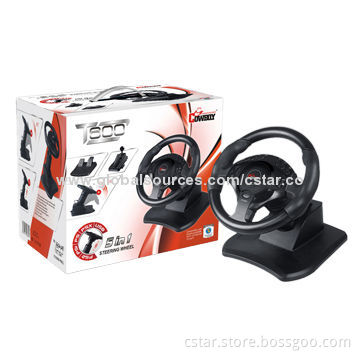 Car Game Steering Wheel for PS3/PS2/PC, 3-in-1 with Pedal and Handbrake